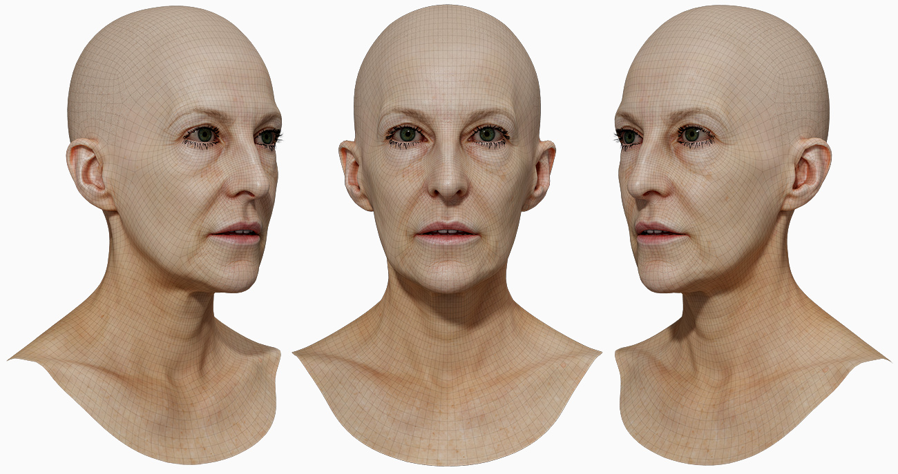 Older female skin render three d head model